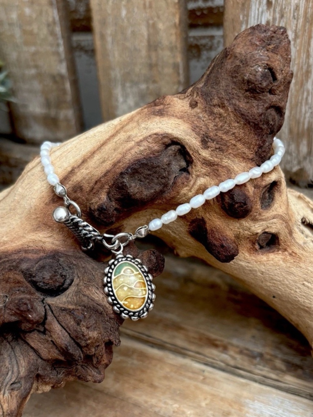 Carolyn Pollack Relios Sunrise Sunset Mosaic Pearl Toggle Charm Bracelet #6070